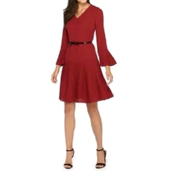 The Limited Burgundy Midi Dress with Black Belt - Picture 1 of 2